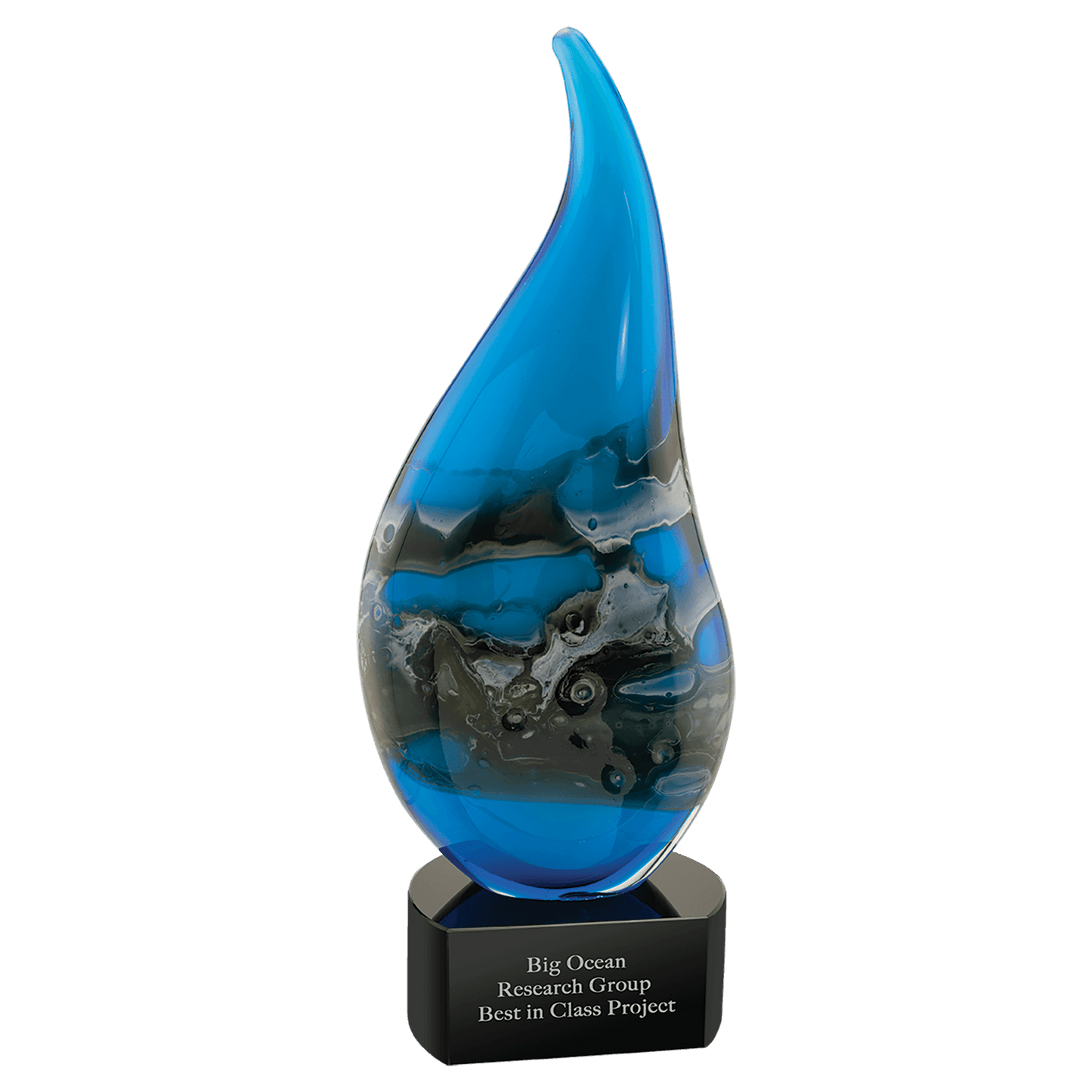 11 1/2" Blue with Gray and White Accent Curved Raindrop Art Glass