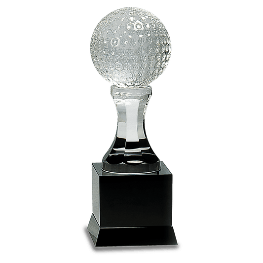9" Crystal Golf Ball on Black Pedestal Base