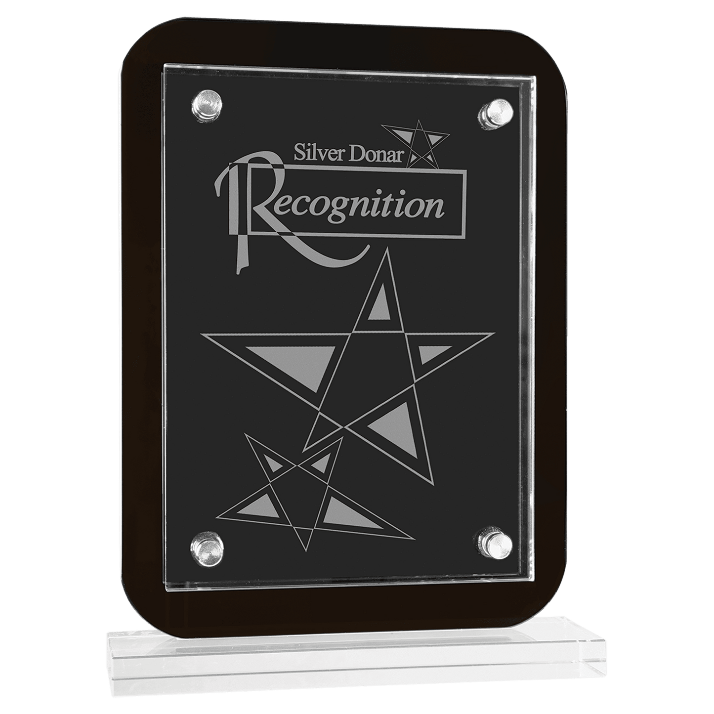 Black Floating Glass Standup Plaque
