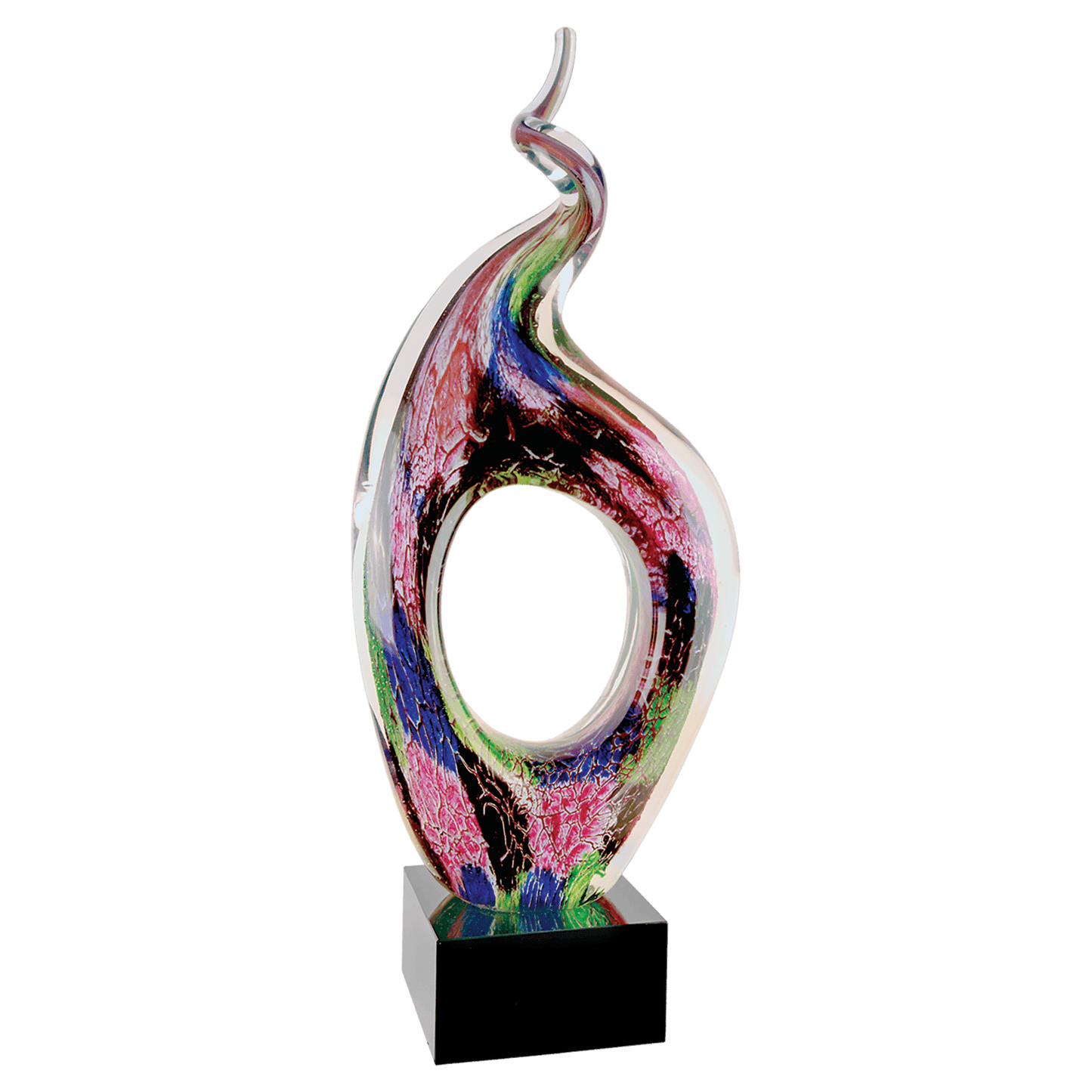 13 1/2" Twist Top Art Glass with Square Black Base