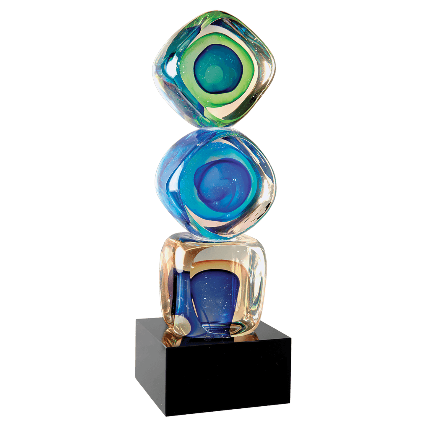 9 1/4" Stacked Blocks Art Glass with Square Black Base
