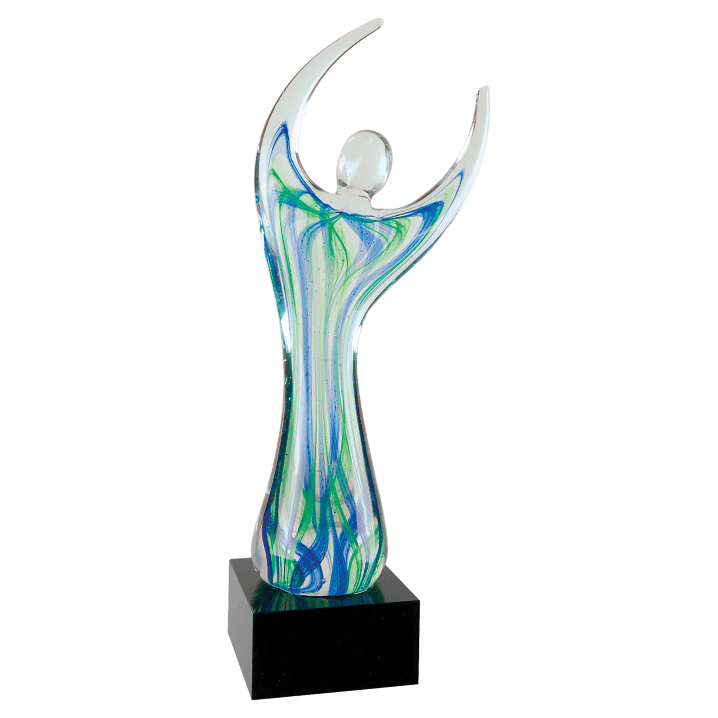 12" Raised Arms Art Glass with Square Black Base