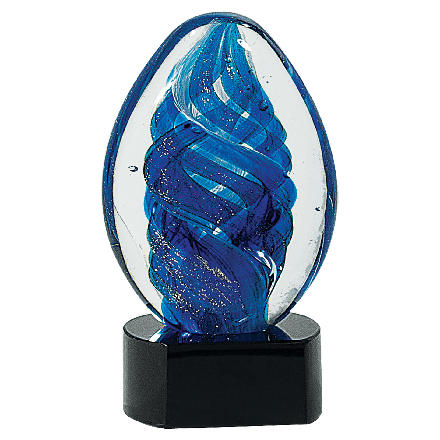 6" Blue Oval Swirl Art Glass