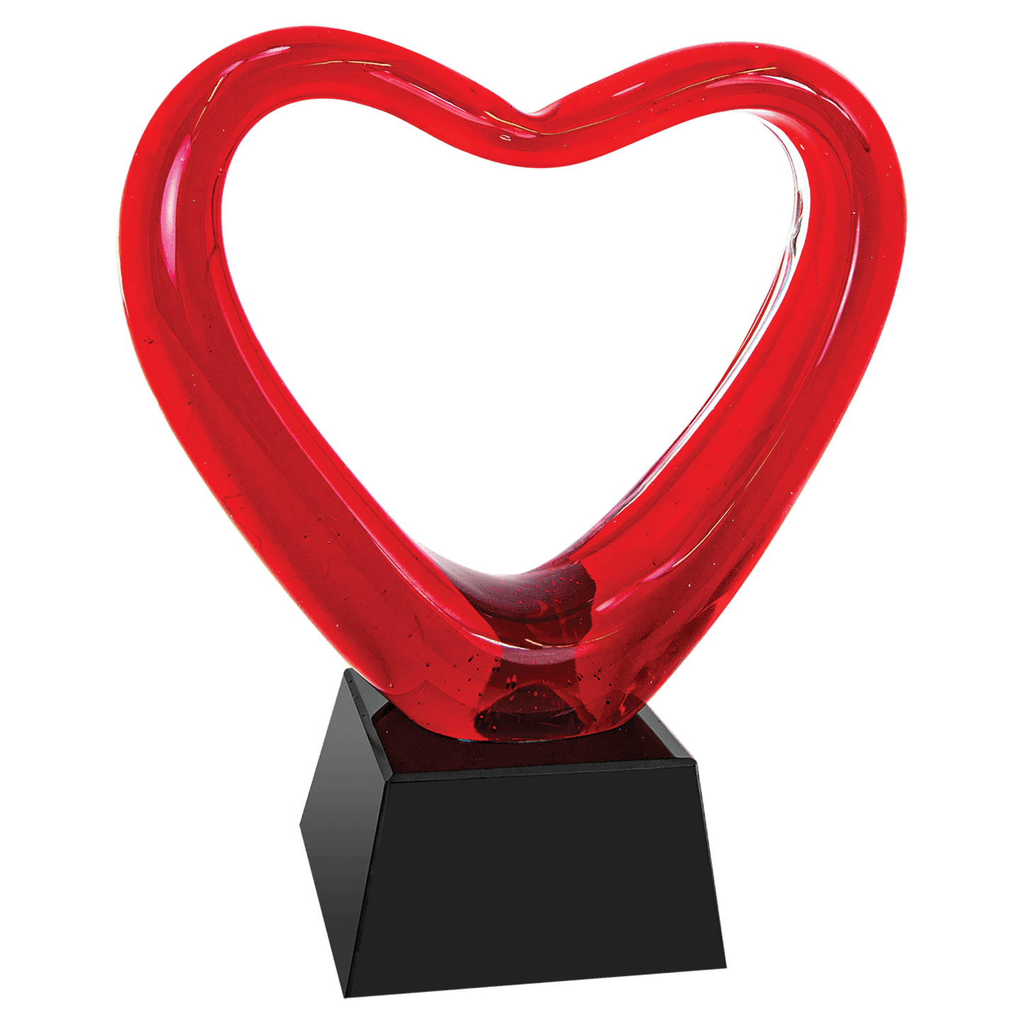 6 1/2" Red Heart Art Glass with Black Base