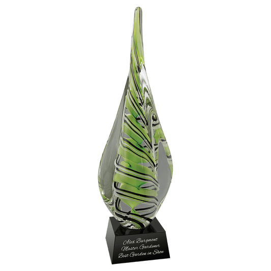 17 1/2" Green/White/Black Spire Art Glass
