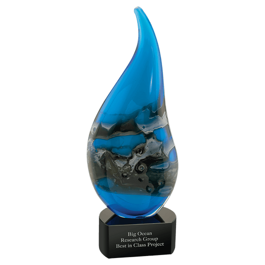 11 1/2" Blue with Gray and White Accent Curved Raindrop Art Glass