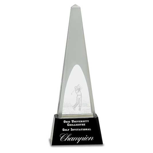 10 1/4" Clear Crystal 3D Golf Spire on Black Pedestal Base