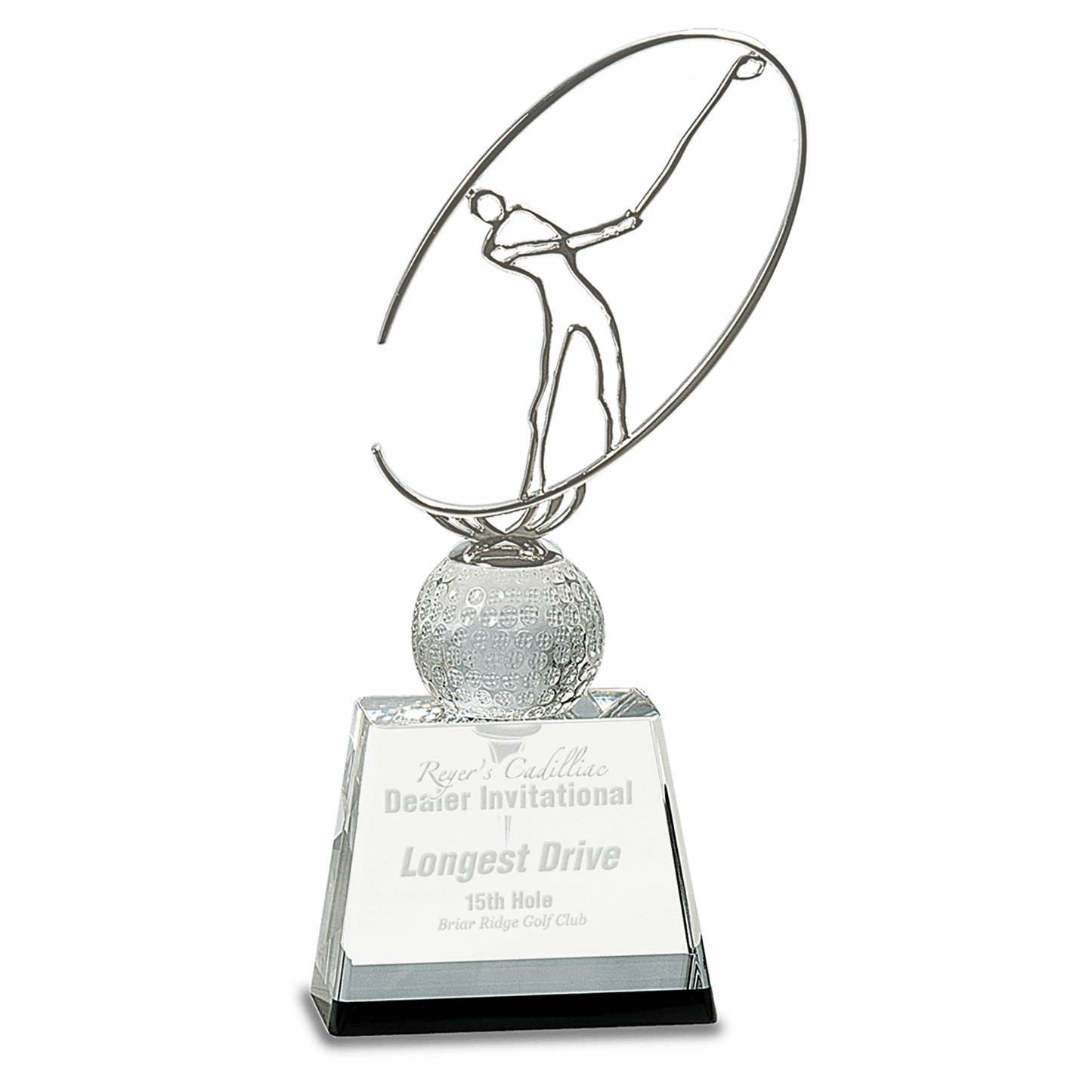 Clear/Black Crystal Golf Award with Silver Metal Oval Figure