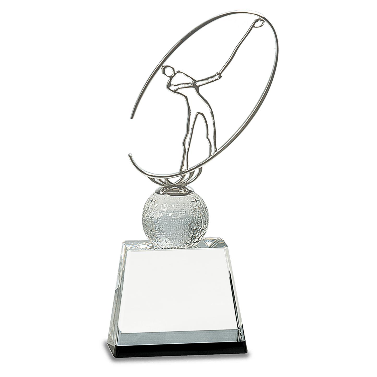 Clear/Black Crystal Golf Award with Silver Metal Oval Figure