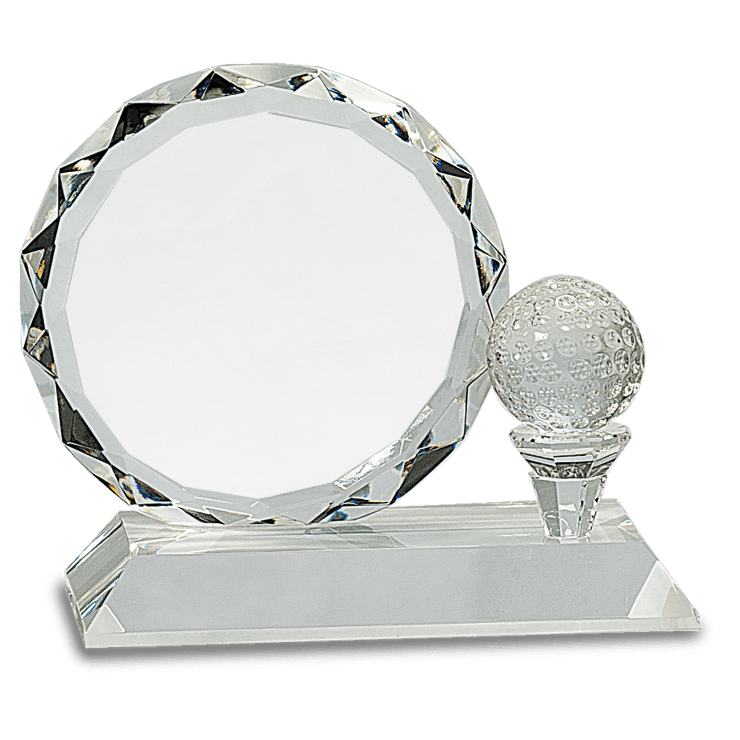 5 1/4" Round Facet Crystal with Golf Ball on Clear Pedestal Base