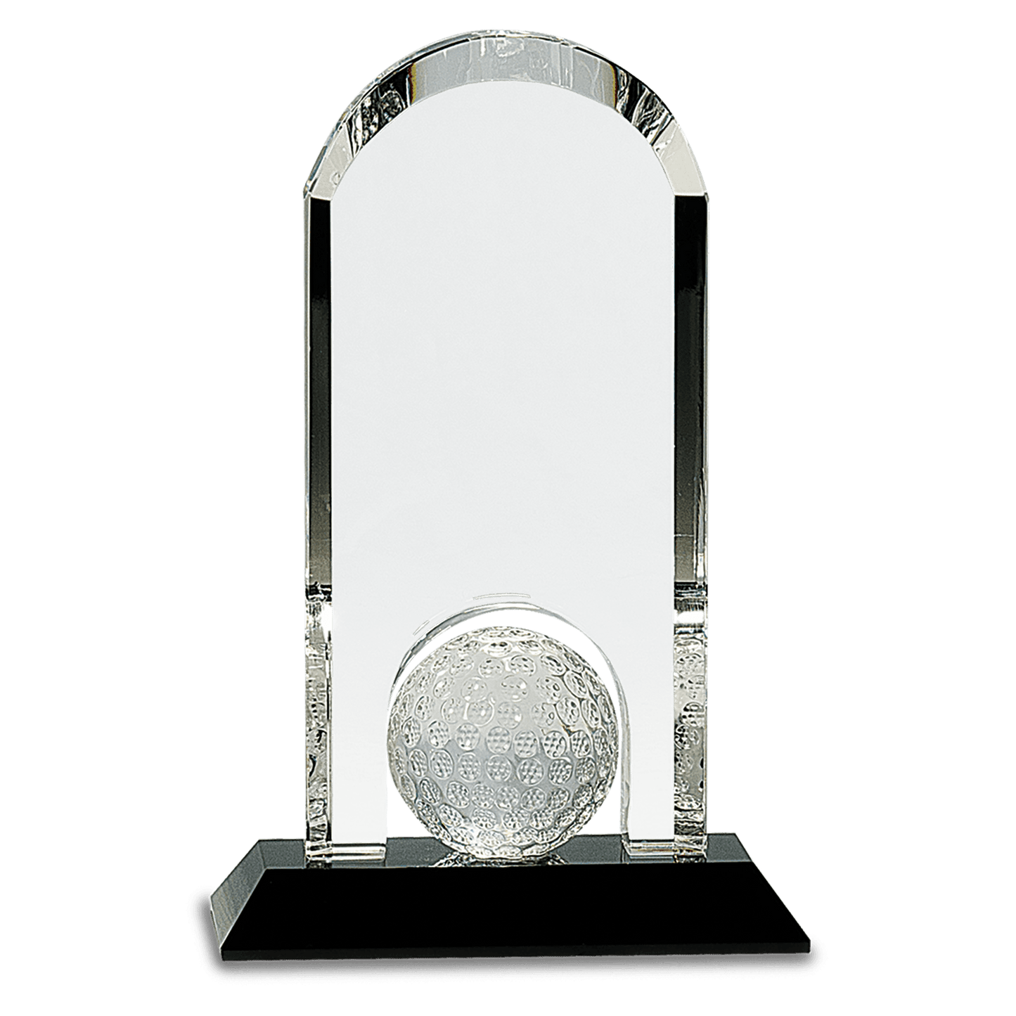 9" Clear Crystal Dome with Inset Golf Ball on Black Pedestal Base