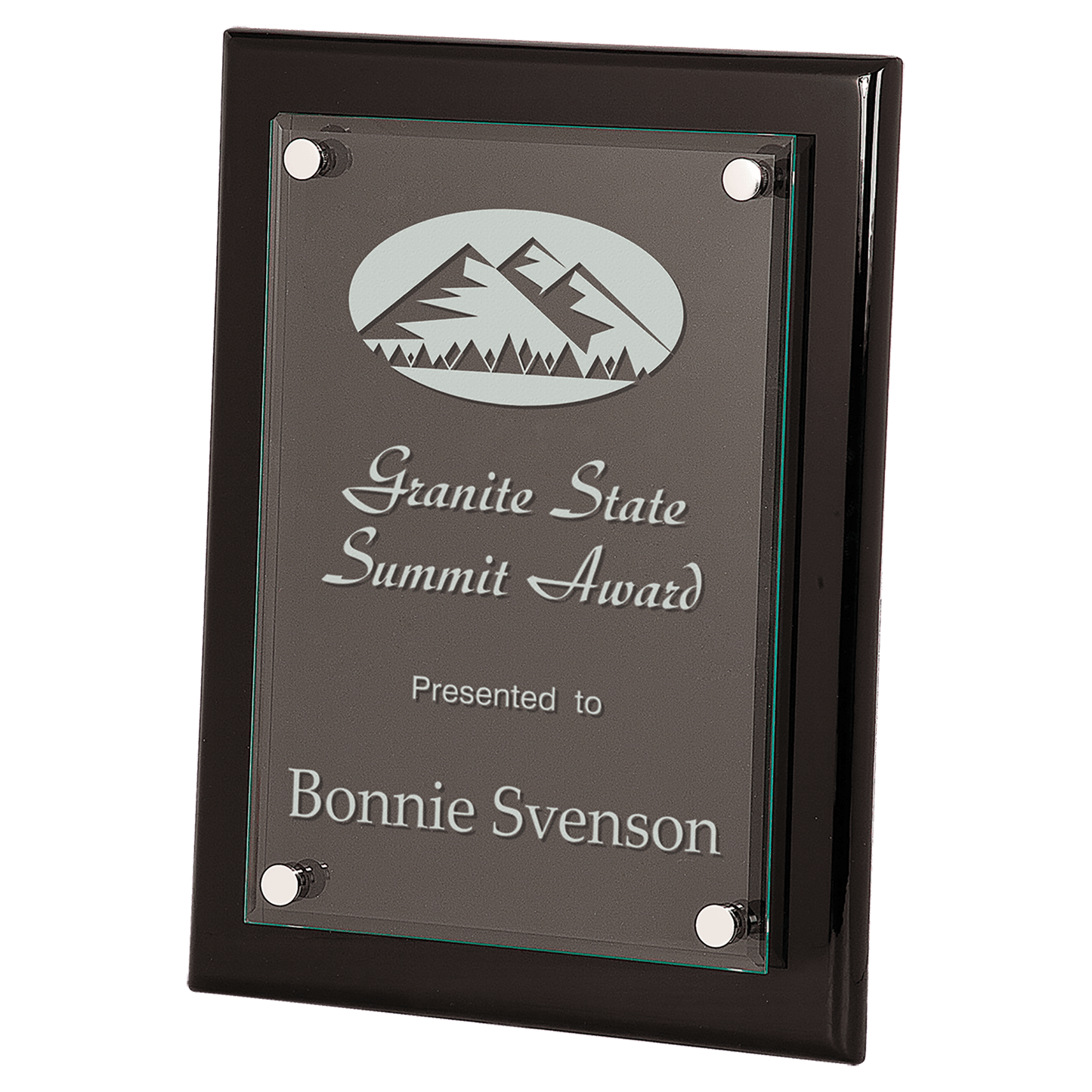 Black Piano Finish Floating Glass Plaque